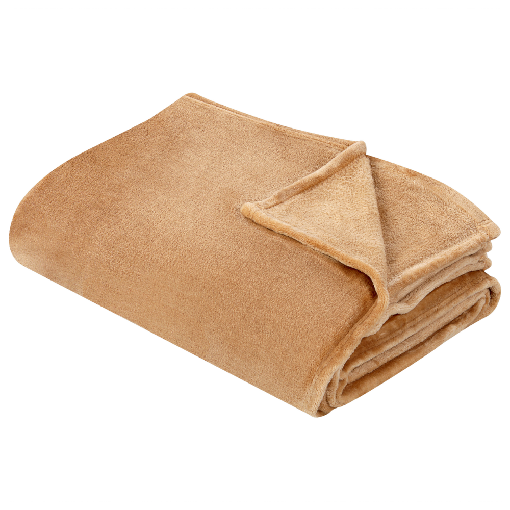 Image of Coperta plaid in poliestere sabbia 200 x 220 cm morbido durevole letto divano soggiorno stile classico