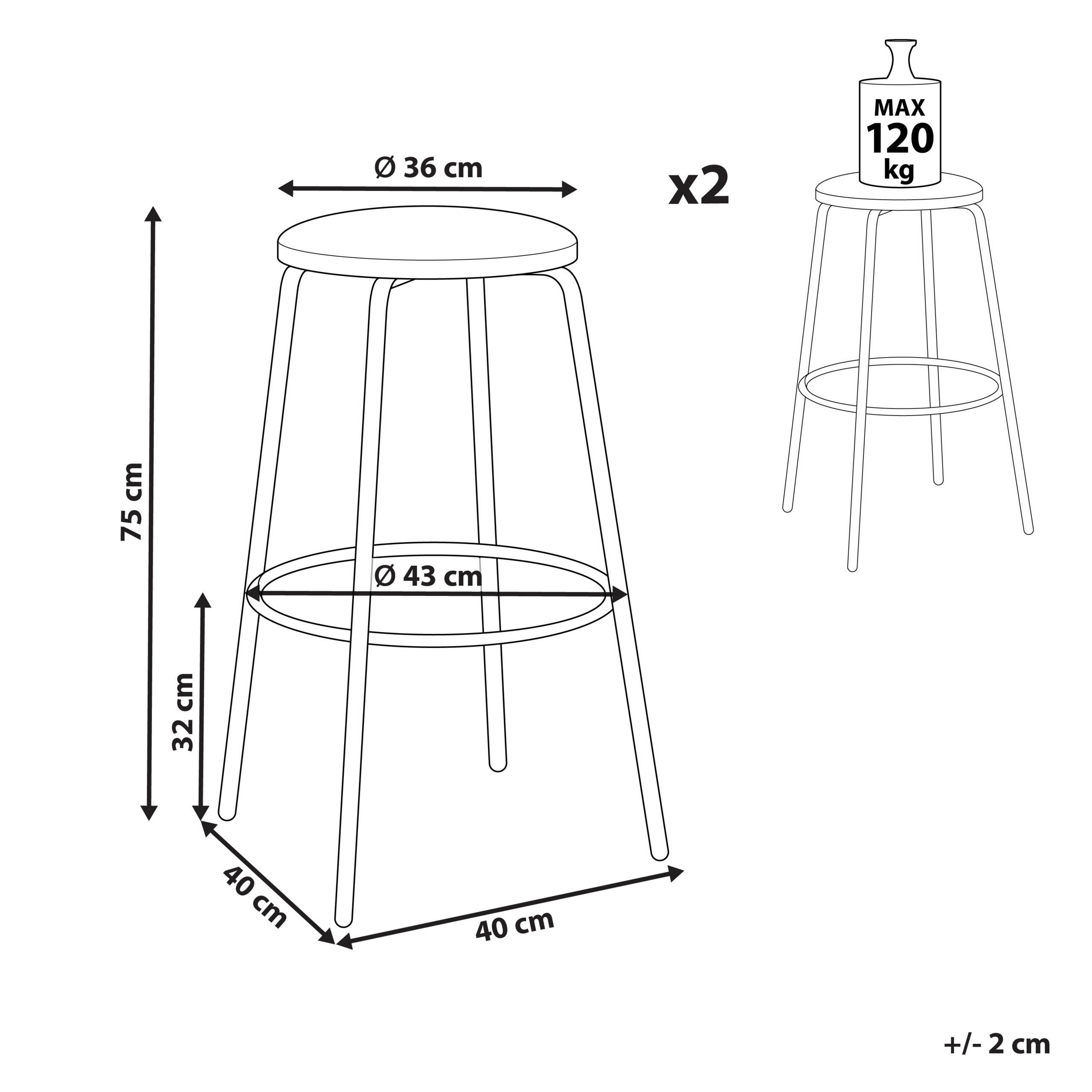 Set de 2 scaune de bar MORTON Catifea Alb-murdar [3]
