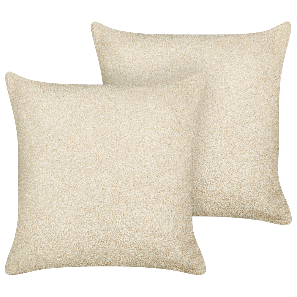 Image of Set di 2 cuscini decorativi Beige Boucle 45 x 45 cm fodera rimovibile con cerniera Accessori decorativi Boho