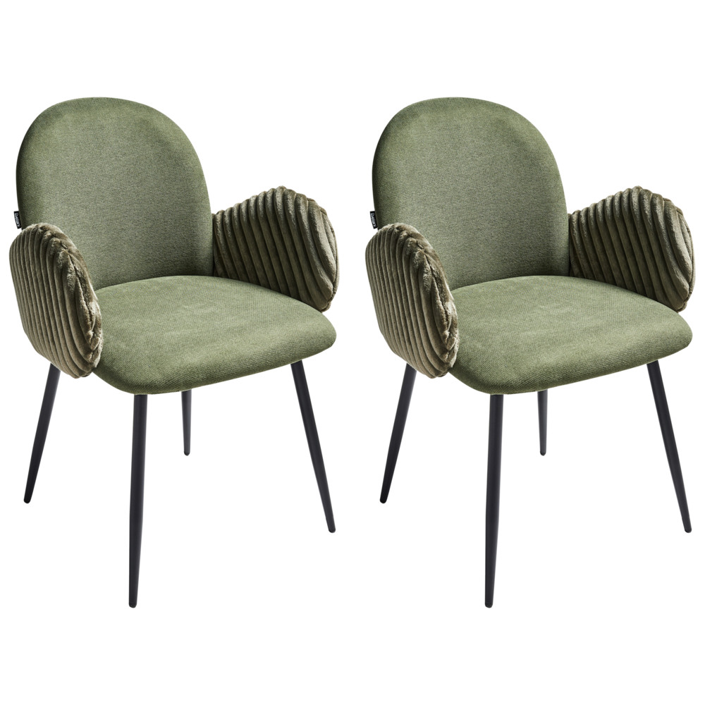 Set di 2 sedie da pranzo in tessuto verde stile retrò seduta rotonda