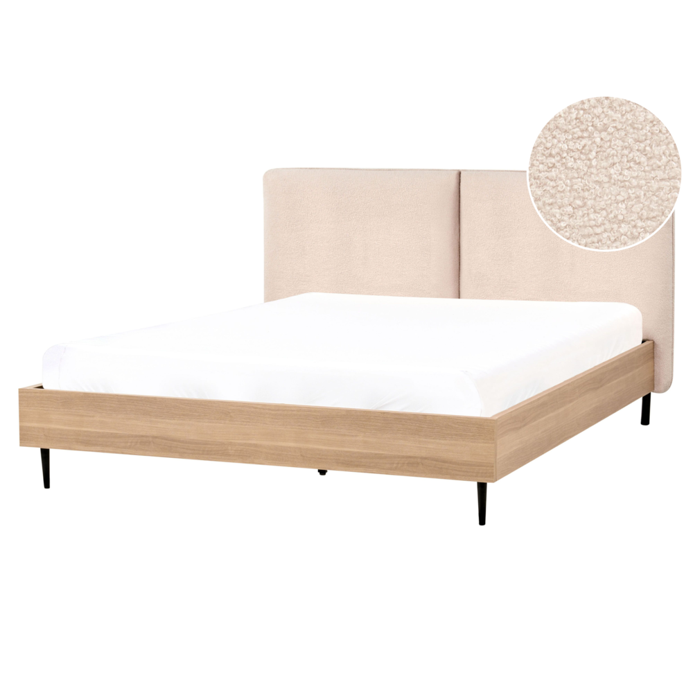 Letto matrimoniale con rete in tessuto bouclè beige 160 x 200 cm stile moderno camera da letto