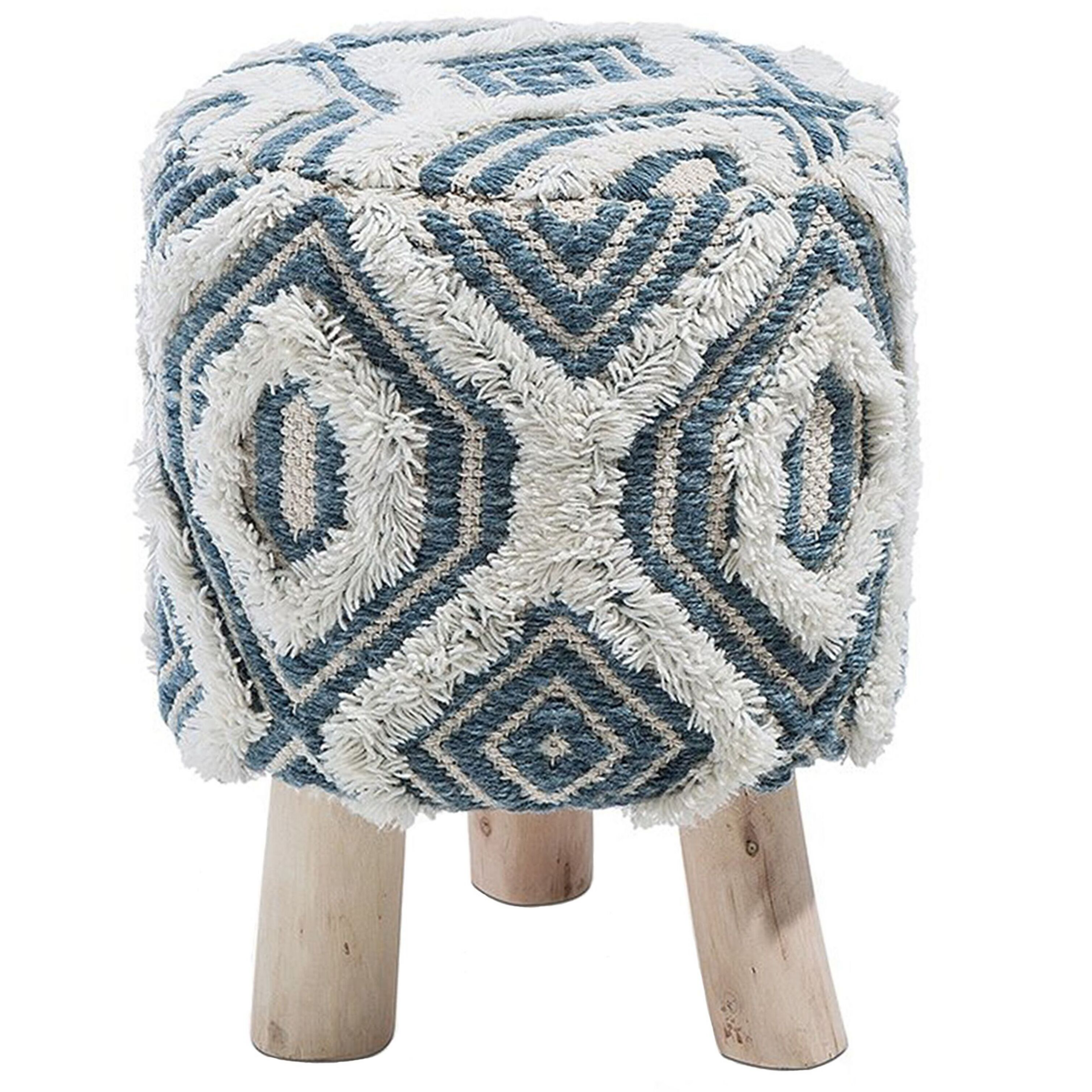 Hocker wol wit/blauw AGRA