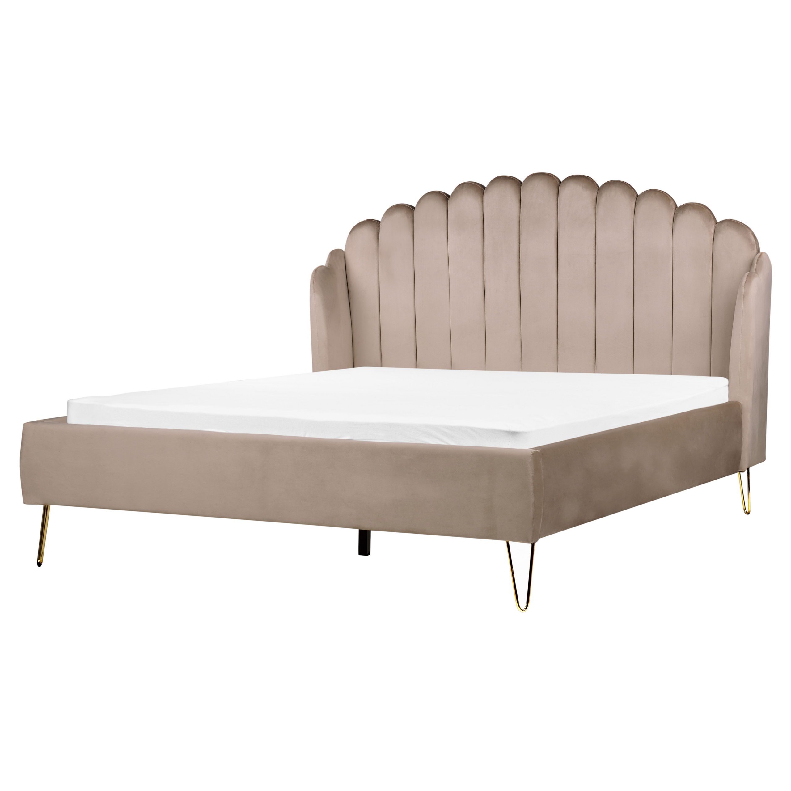 Beliani - Cama de casal em veludo taupe 160 x 200 cm AMBILLOU