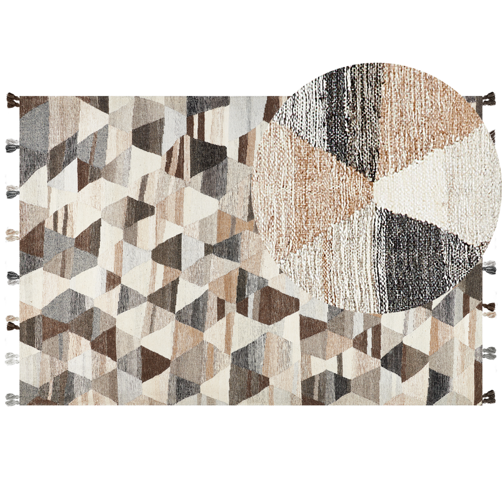Image of Tappeto di lana multicolore 200 x 300 cm kilim fatto a mano patchwork con nappe soggiorno camera da letto