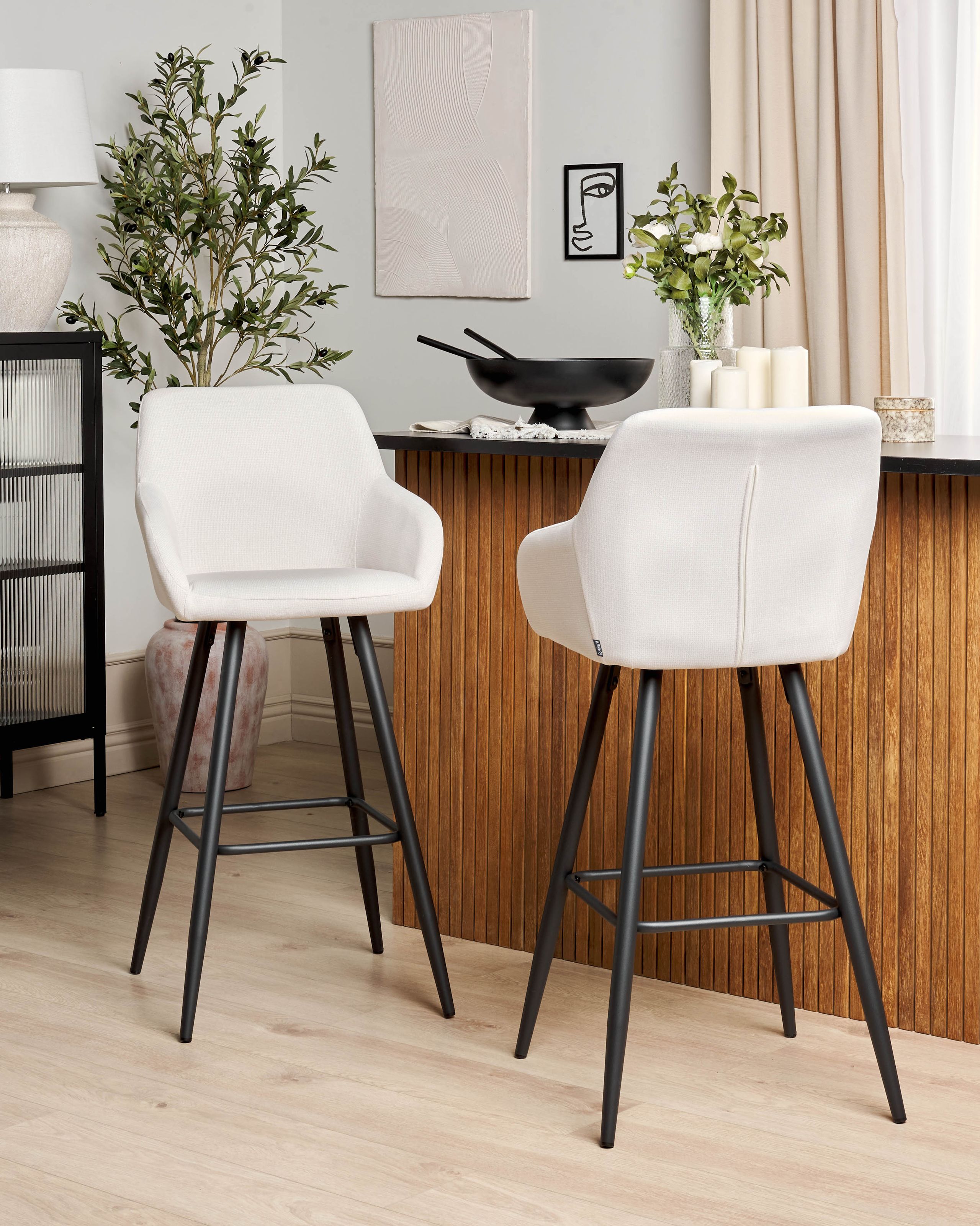 Scaun de bar - Set de 2 scaune de bar CASMALIA Catifea Alb-murdar