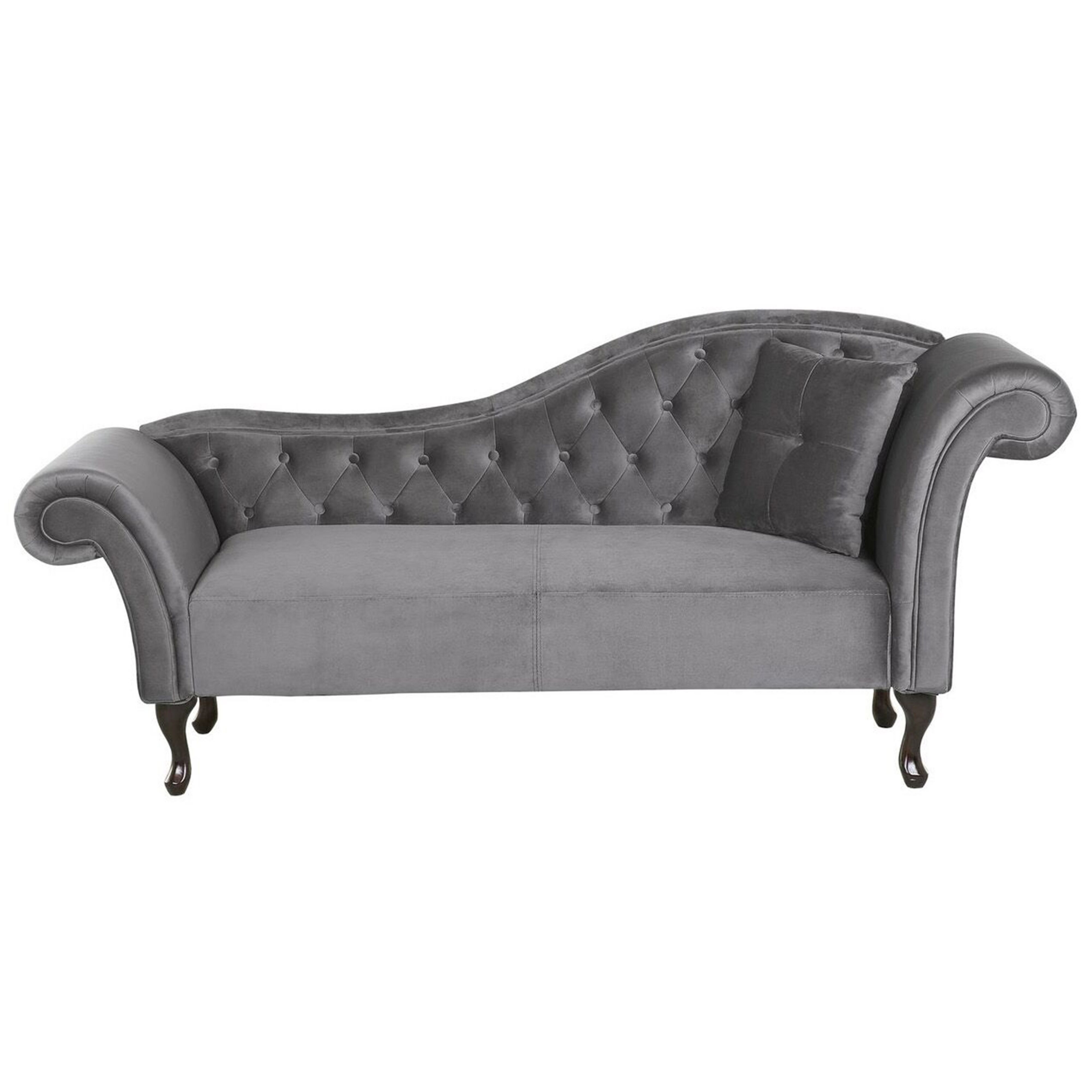 Chaise longue fluweel grijs rechtszijdig LATTES