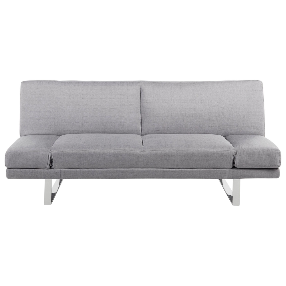 Image of Divano Letto Rivestimento In Tessuto Grigio 3 Posti Meccanismo Click Clack Braccioli Regolabili
