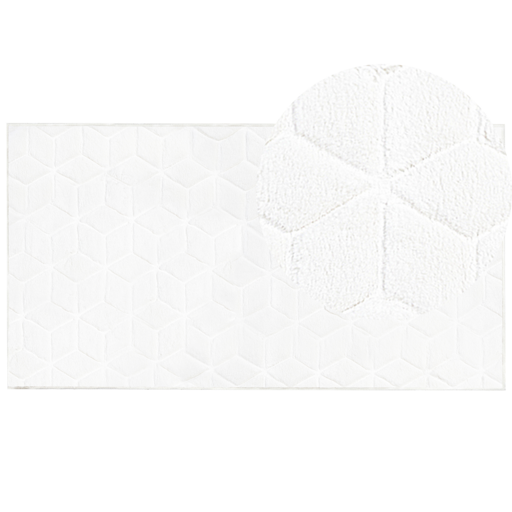 Image of Tappeto in finta pelliccia di coniglio Bianco Pelliccia artificiale di poliestere 80 x 150 cm Tappeto morbido Shaggy ad alto pelo