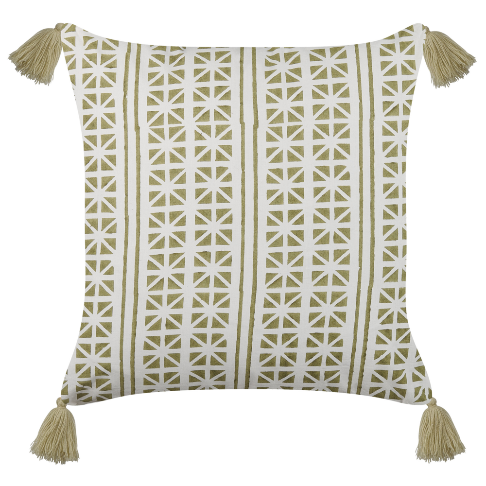 Image of Set di 2 cuscini sparsi verde e bianco 45 x 45 cm stampa a blocchi a mano rivestimenti rimovibili cerniera motivo boho