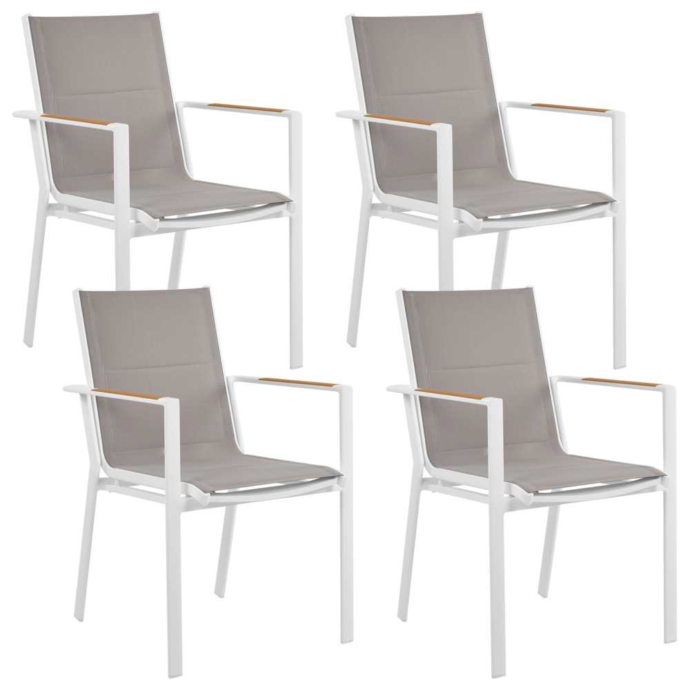 Set di 4 sedie da pranzo da giardino Telaio in alluminio bianco Materiale sintetico Grigio Design moderno per esterni