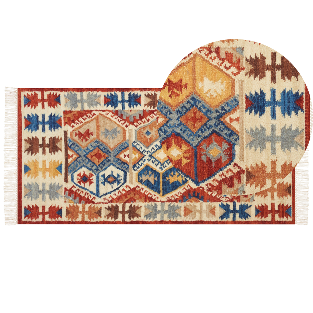 Image of Tappeto kilim in lana multicolore fatto a mano 80 x 150 cm nappe soggiorno camera da letto