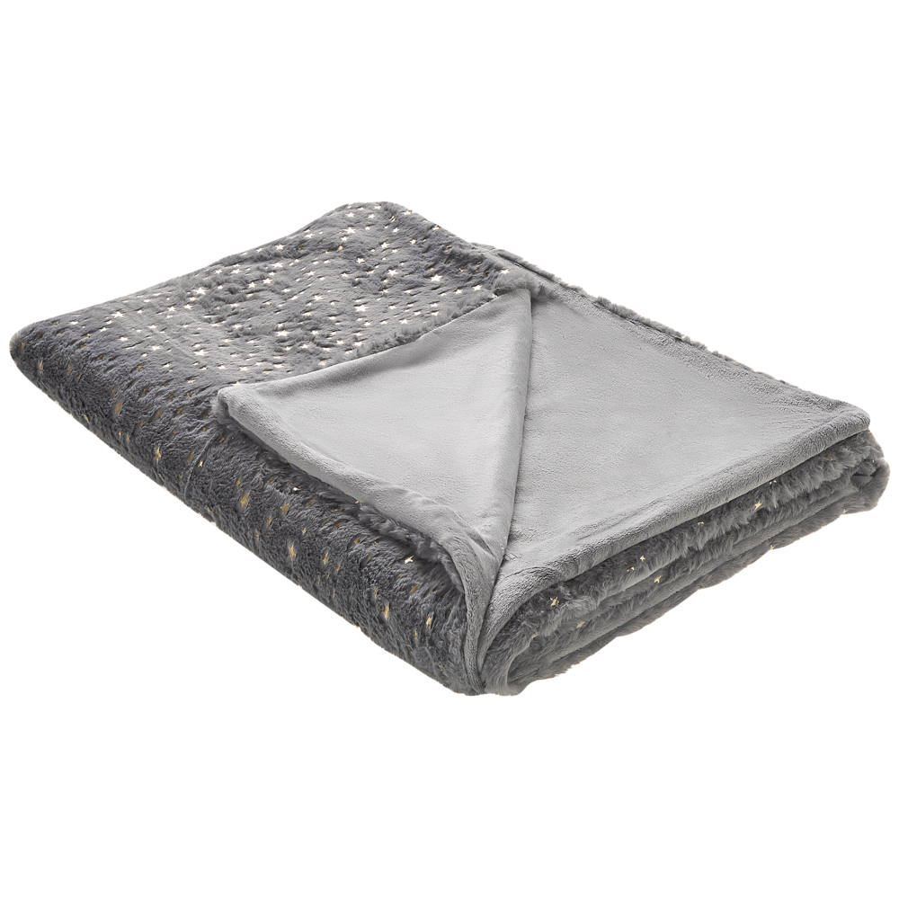 Image of Coperta in poliestere grigio 130 x 180 cm copriletto plaid motivo stella dorato soggiorno camera da letto