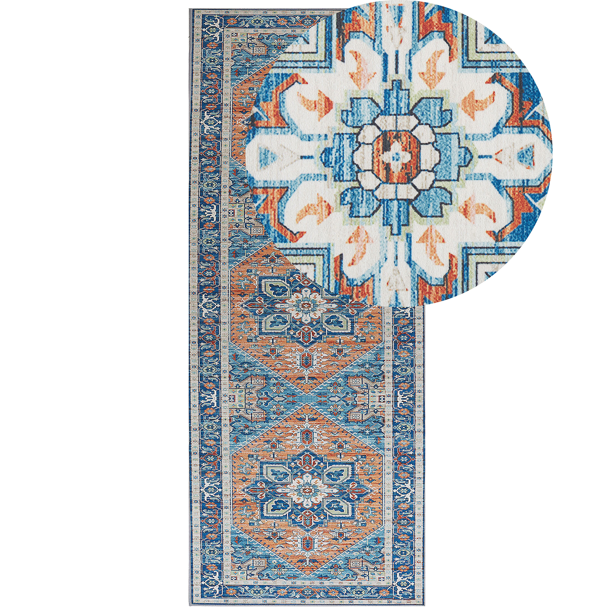 Vloerkleed polyester blauw/oranje 80 x 200 cm RITAPURAM