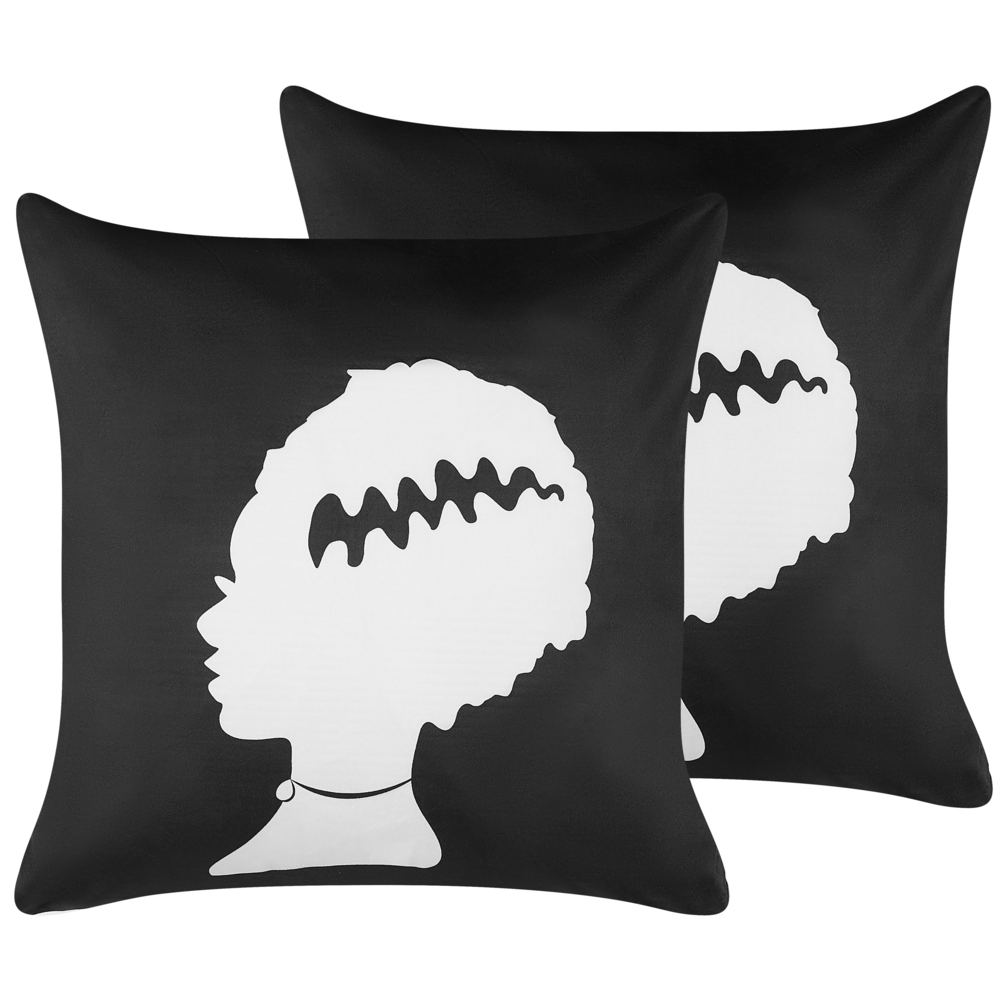 Image of Set di 2 cuscini decorativi in velluto nero Frankenstein modello sposa 45 x 45 cm quadrati Halloween accessori decorazione