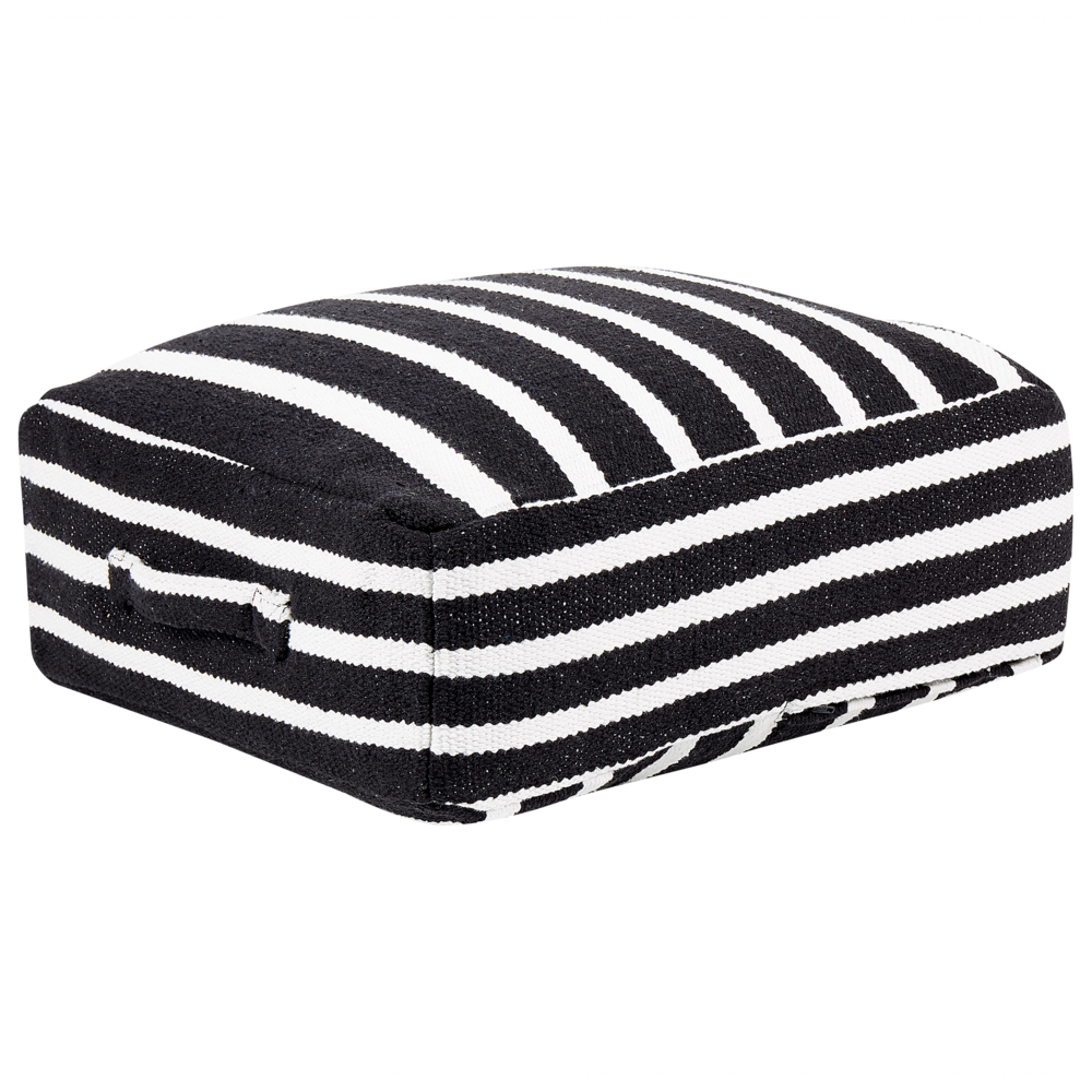 Image of Pouf colore bianco e nero ⌀ 50 cm dalla forma quadrata stile boho cuscino da pavimento salotto