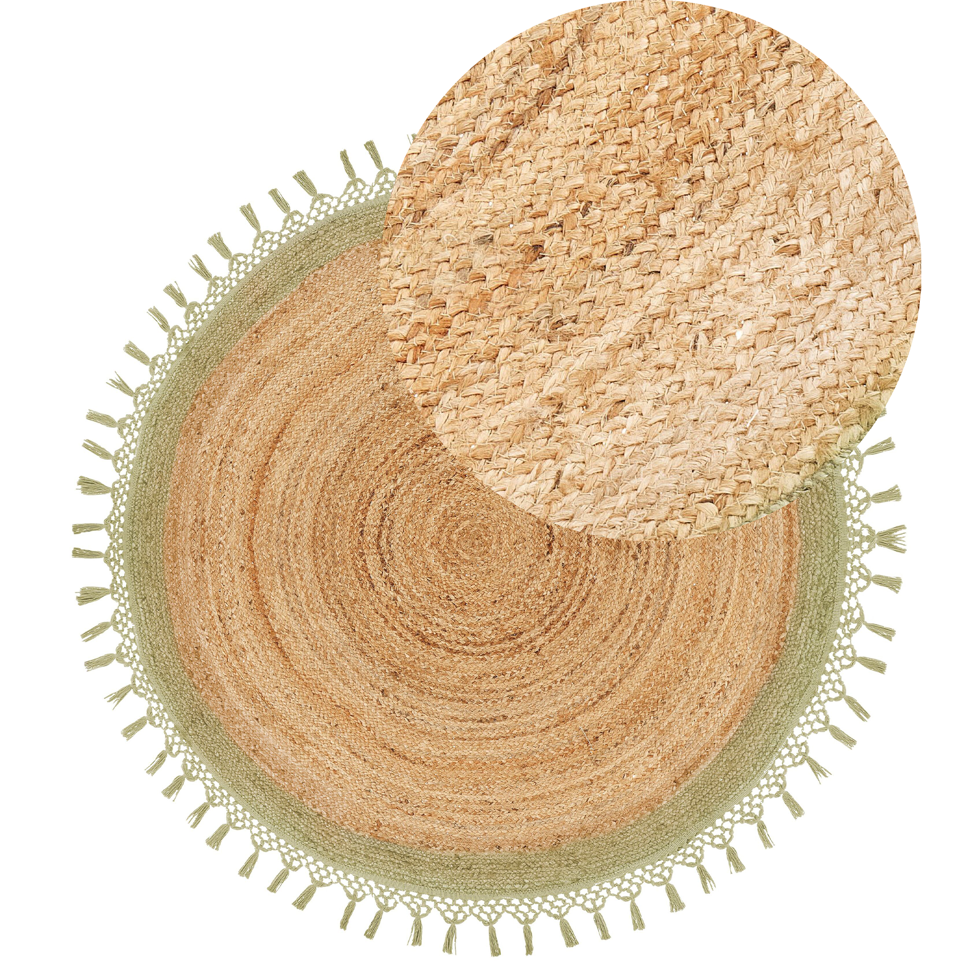 Vloerkleed jute beige/groen ⌀ 140 cm MARTS