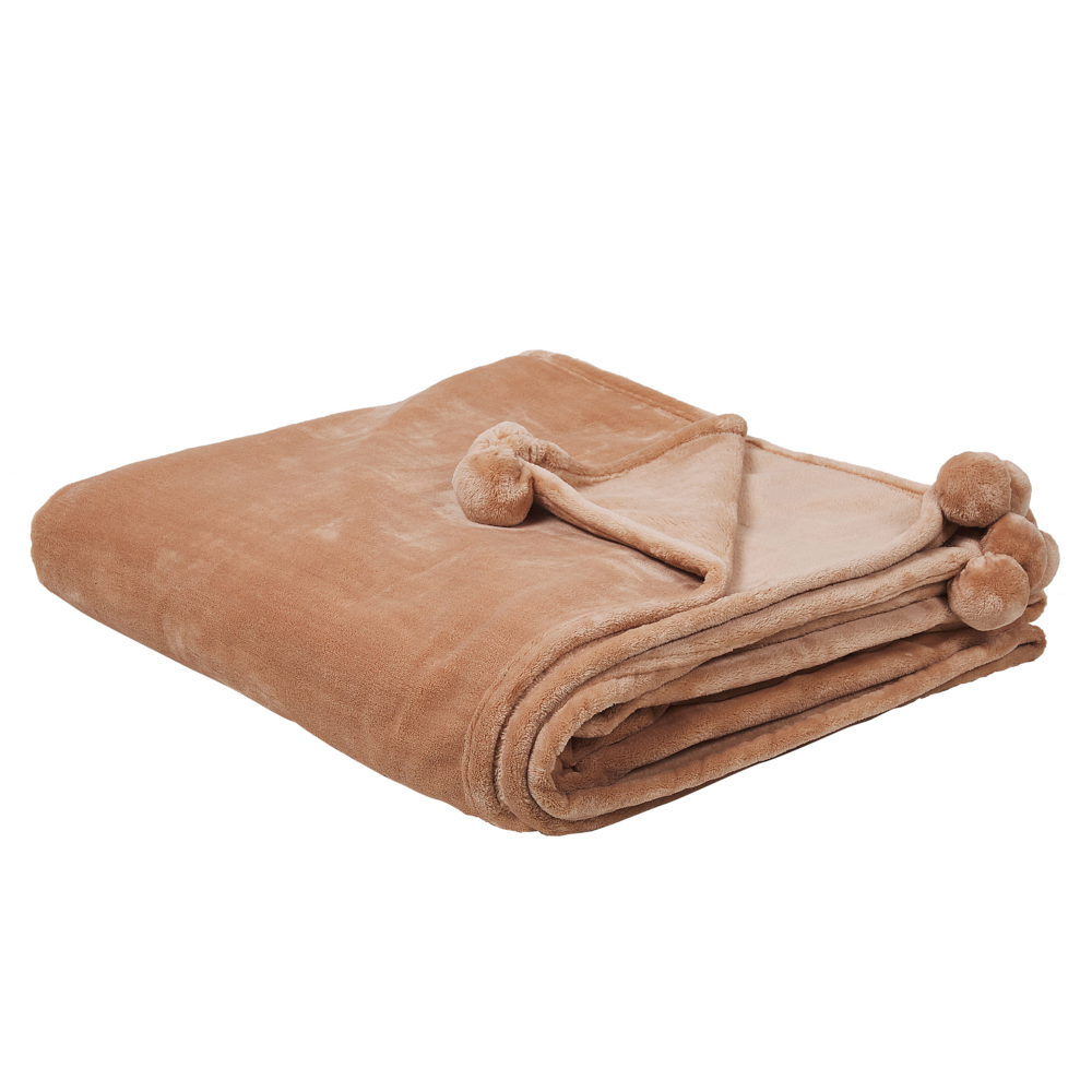 Image of Coperta Marrone Copriletto 200 x 220 con nappe Morbido copriletto plaid