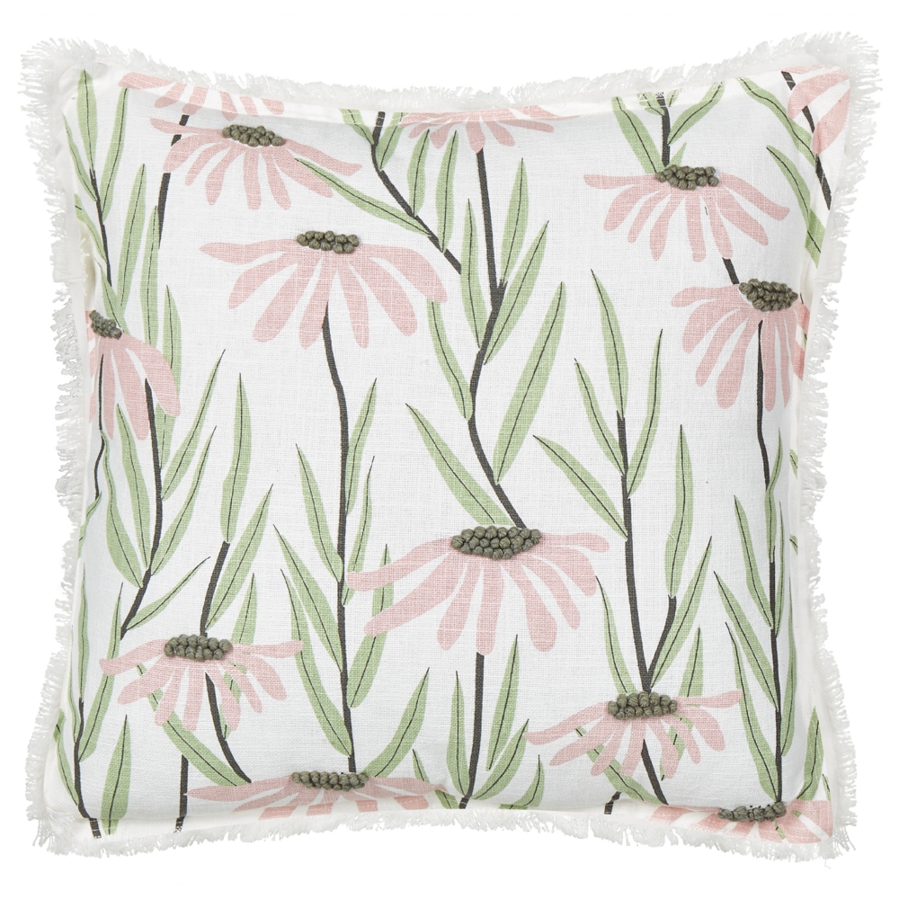 Image of Cuscino decorativo in cotone multicolore 45 x 45 cm con motivo floreale e frange fatto a mano e sfoderabile con imbottitura in stile Boho