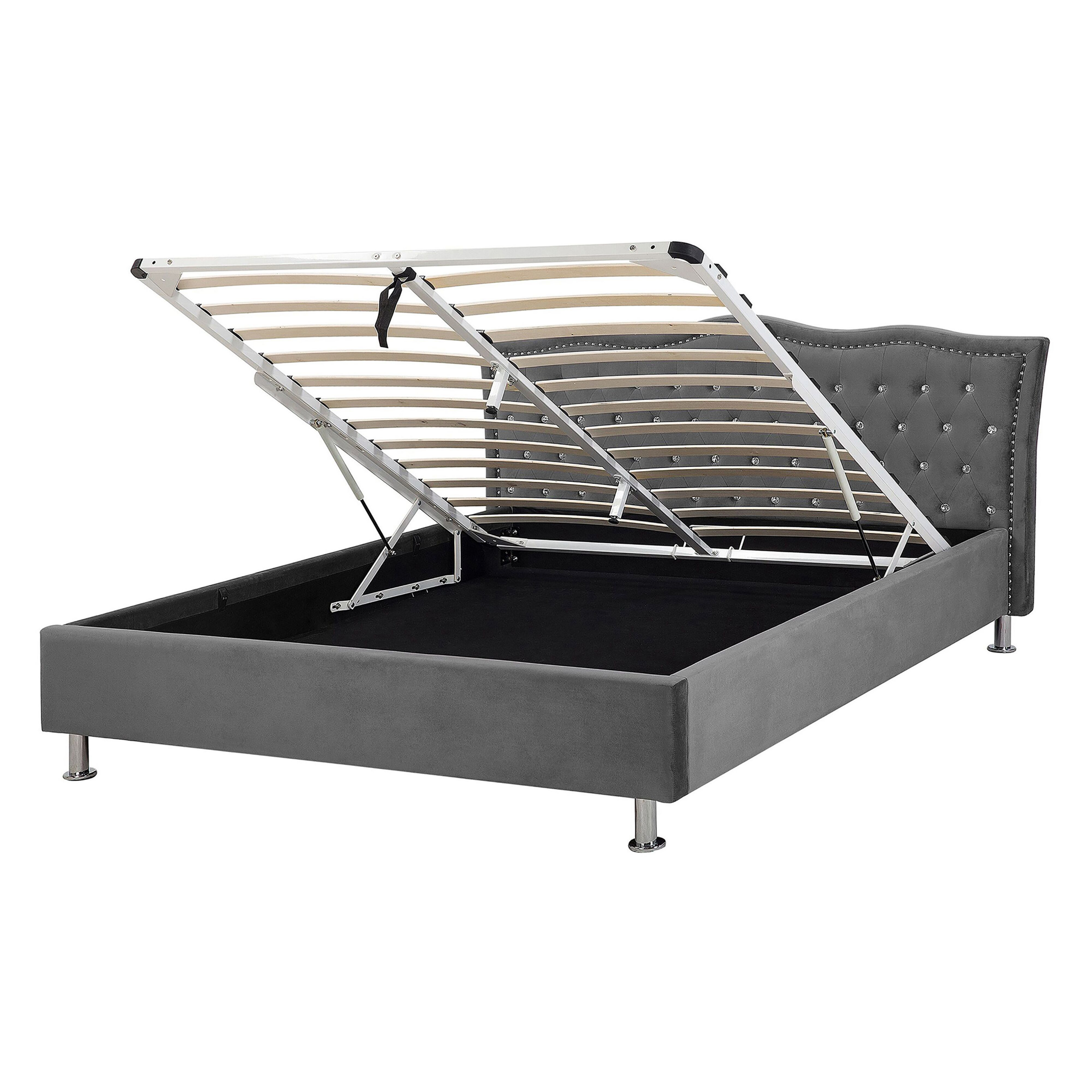 Bed met opbergruimte fluweel donkergrijs 140 x 200 cm METZ
