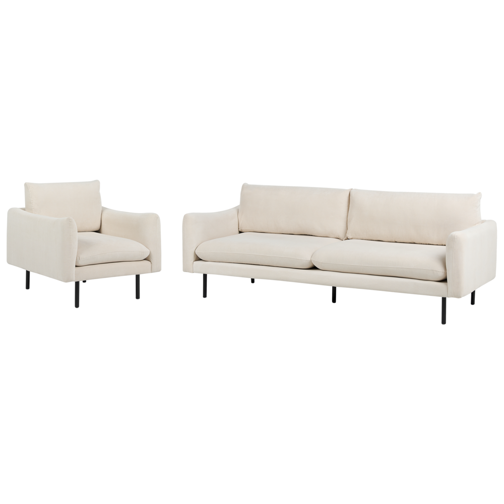 Set da salotto in tessuto beige chiaro 4 posti Stile Retrò Moderno