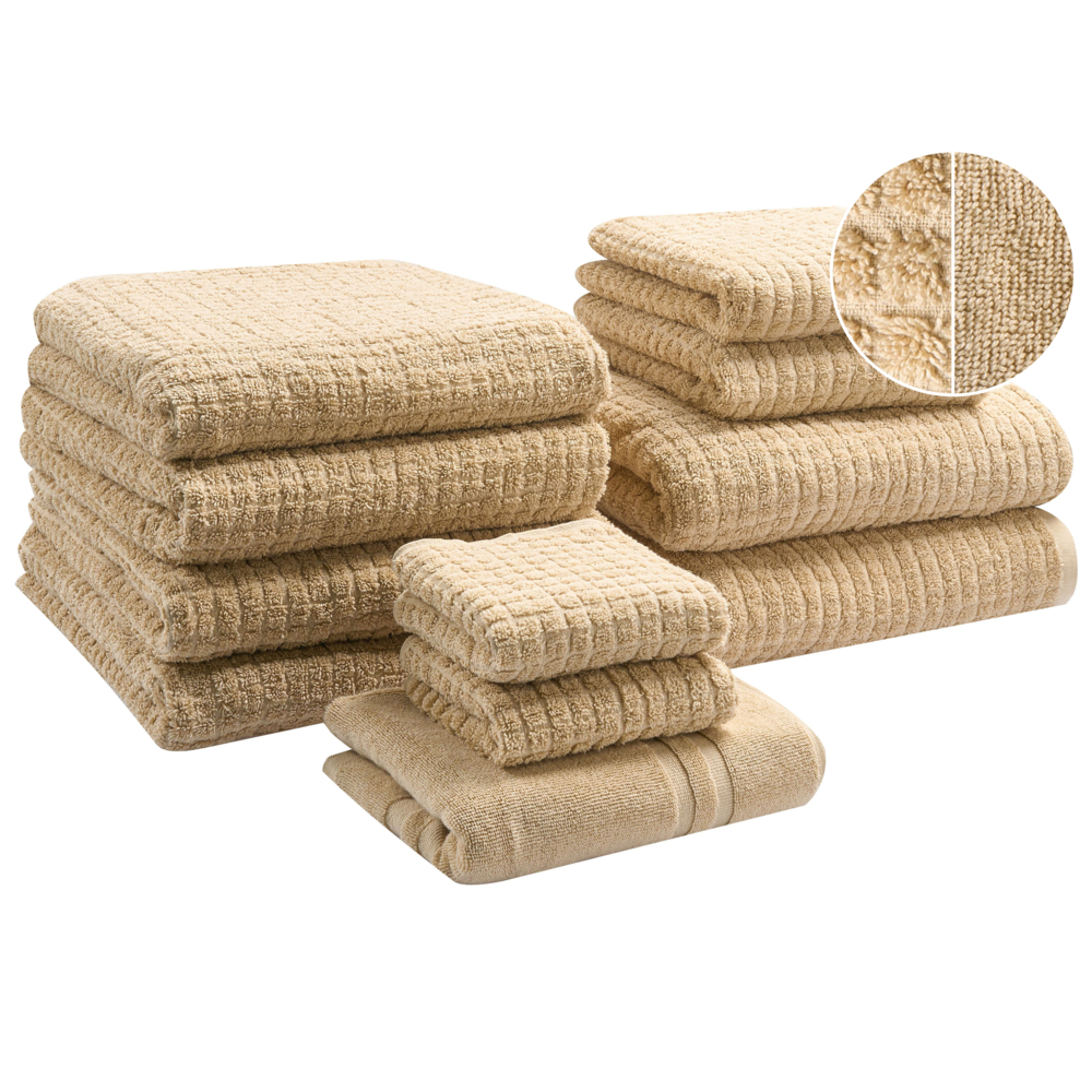 Set di 11 asciugamani Beige Sabbia in cotone per ospiti Asciugamano da bagno e tappetino da bagno