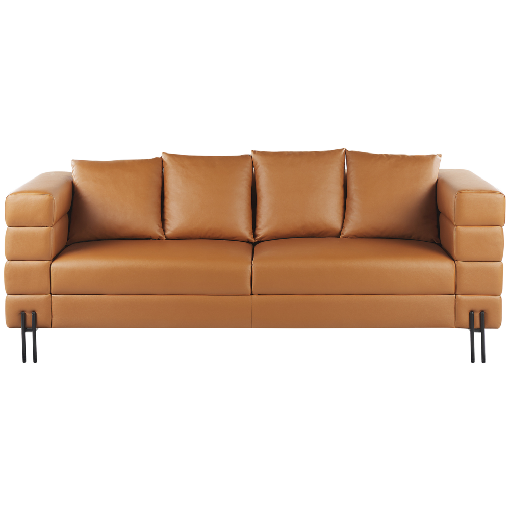 Image of Divano Marrone Ecopelle Gambe In Metallo 3 Posti Design Moderno Mobili Soggiorno Moderni