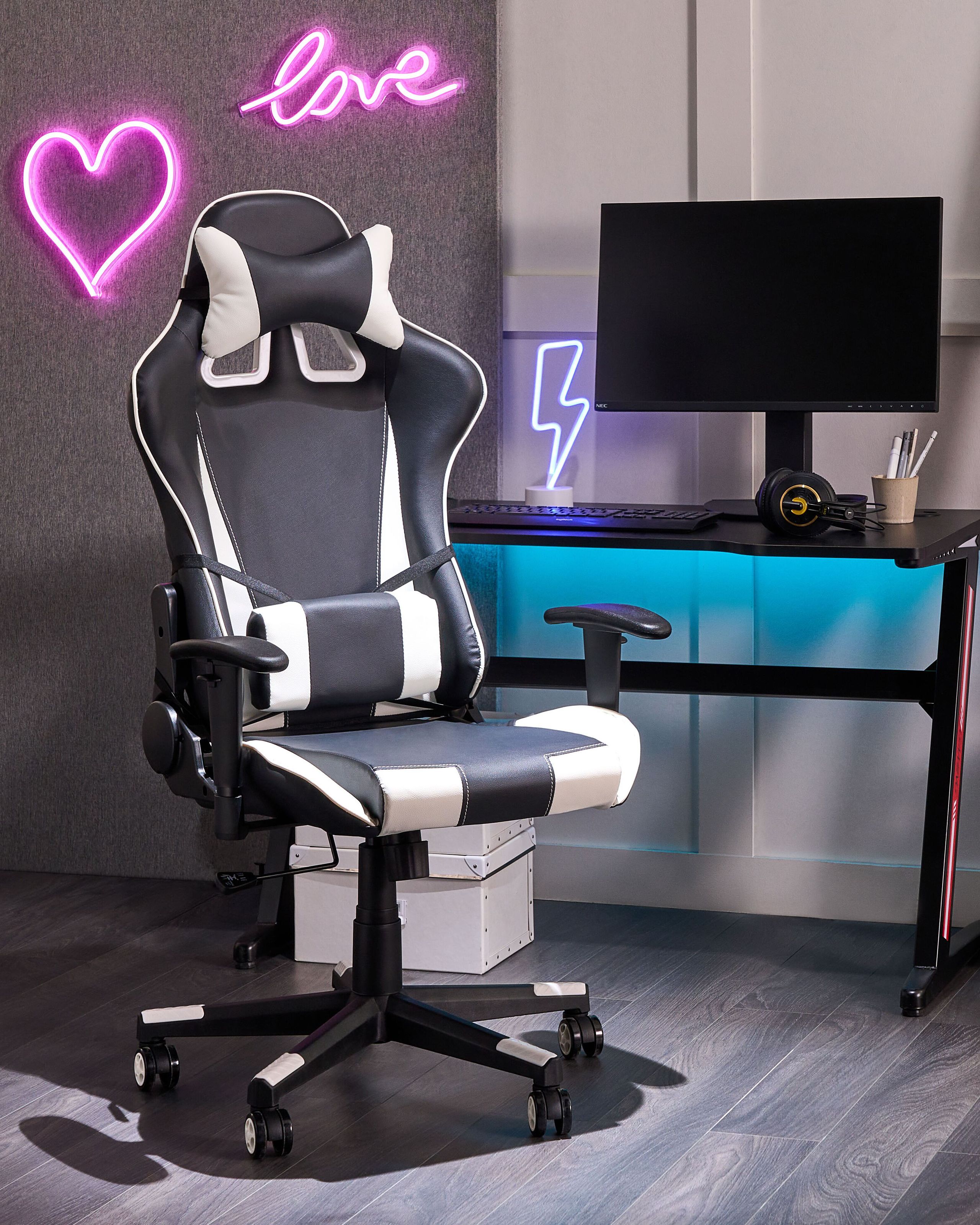 Scaun gaming - Scaun ergonomic GAMER Piele ecologică Alb