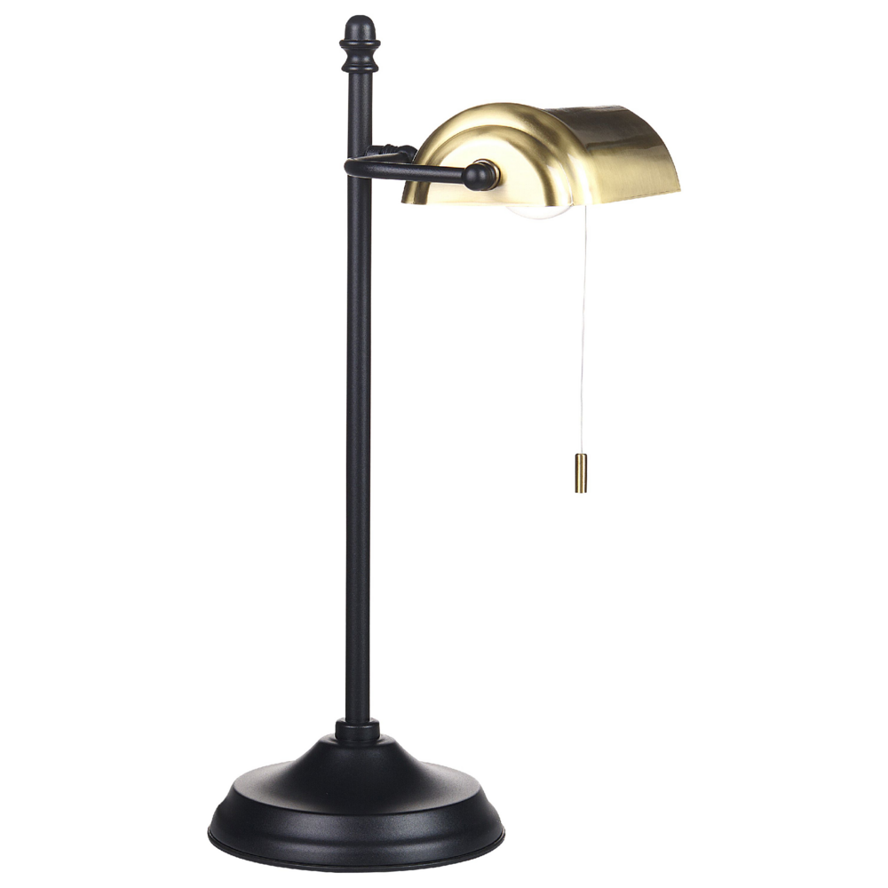 Image of Lampada da tavolo con base metallo verde oro, paralume vetro, interruttore regolabile, retrò, per la casa e l&#39;ufficio.