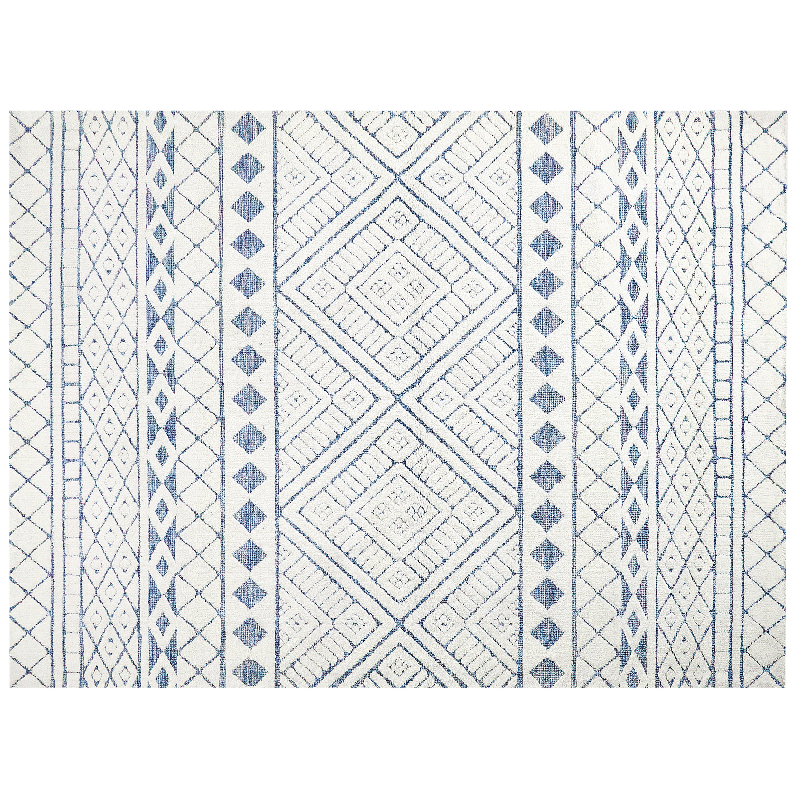 Vloerkleed polyester wit/blauw 300 x 400 cm MARGAND