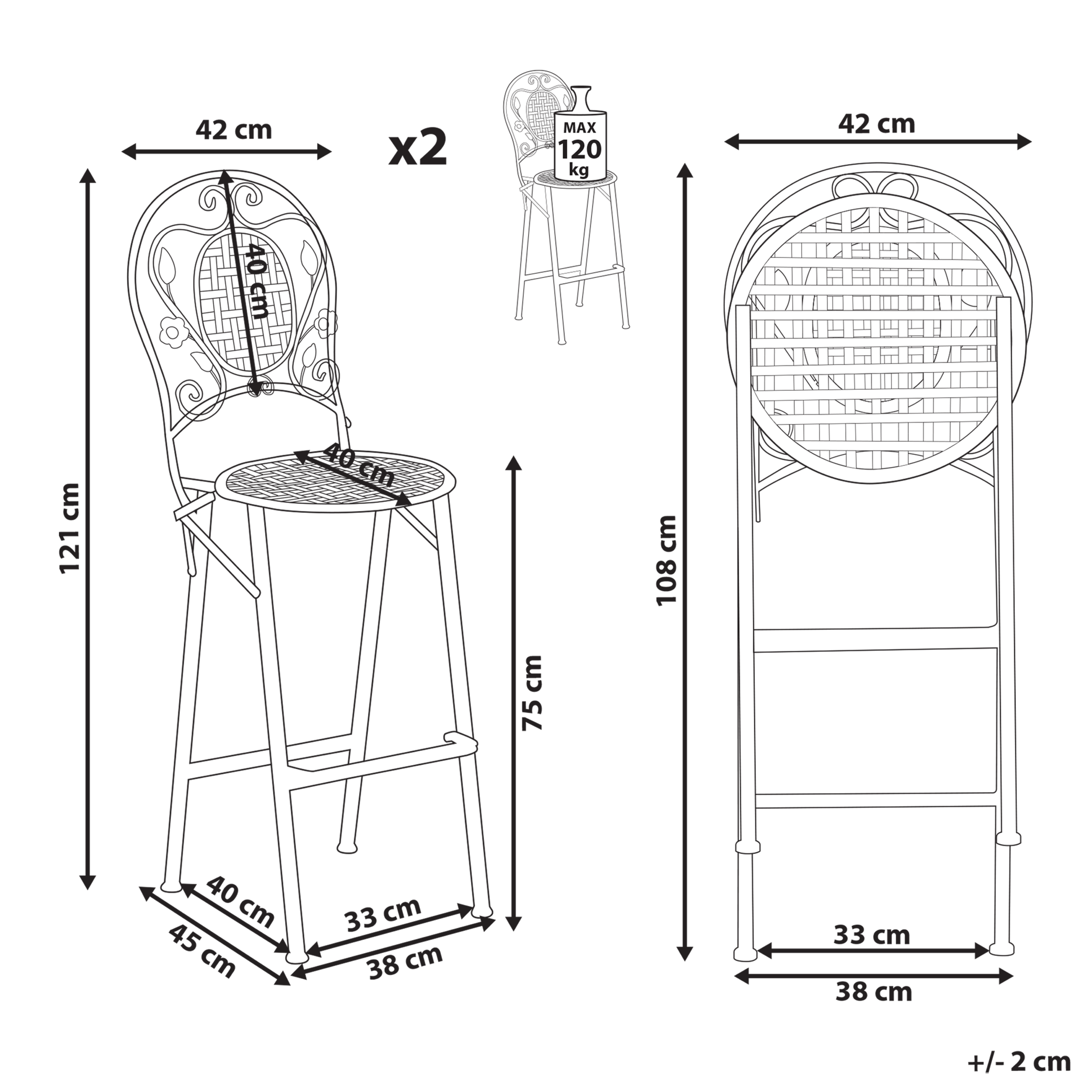 Set de 2 scaune de bar pentru exterior BIVIO Pliabil Metal Verde deschis [3]