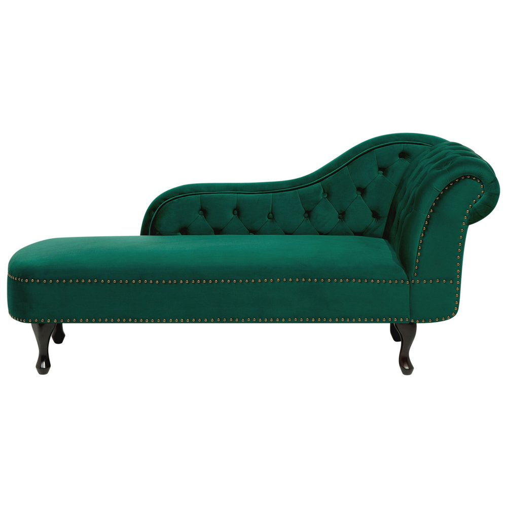 Image of Chaise longue di colore Verde versione destra in Velluto abbottonato testa chiodata Stile Chesterfield