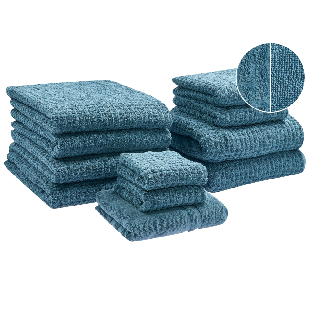Set di 11 asciugamani Blu in cotone per ospiti Asciugamano da bagno e tappetino da bagno