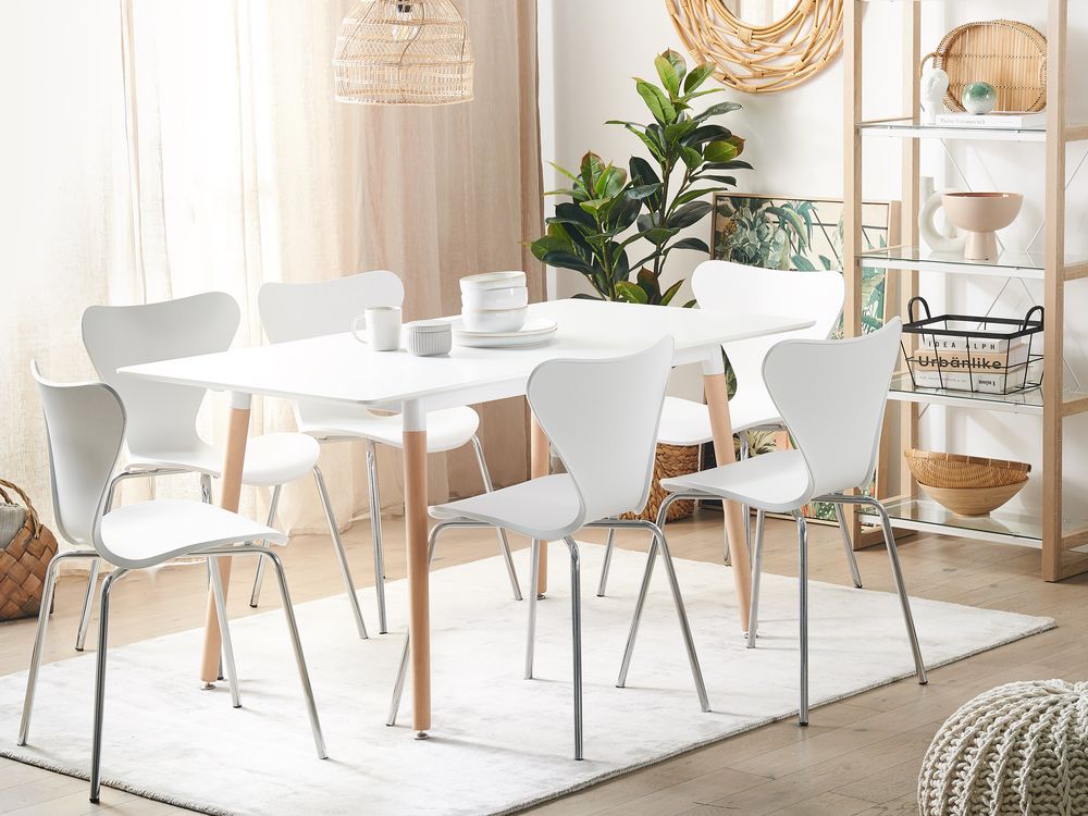 Beliani Tavolo Da Pranzo Allungabile Mdf Legno Chiaro Bianco 120/150 X 80 Cm 4 Persone Gambe In Faggio Soggiorno