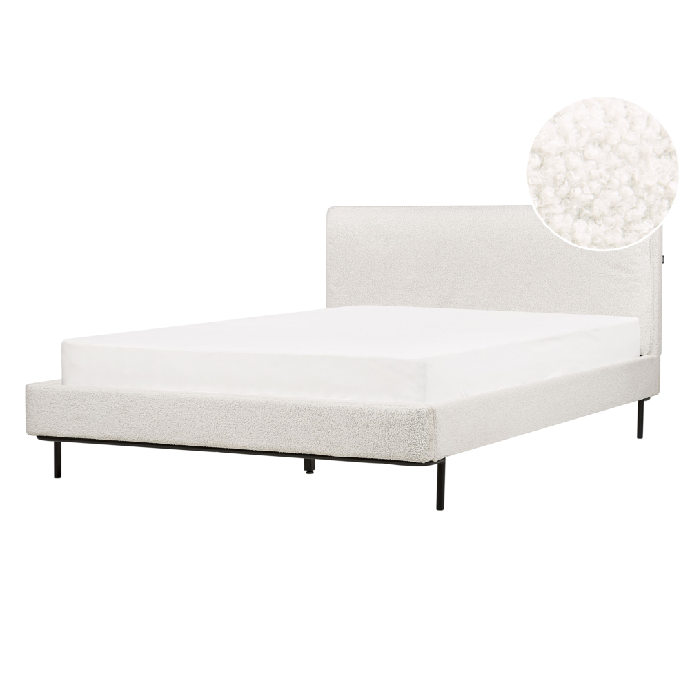 Letto a doghe Bianco Bouclè Imbottito 140 x 200 cm EU Matrimoniale Design Moderno