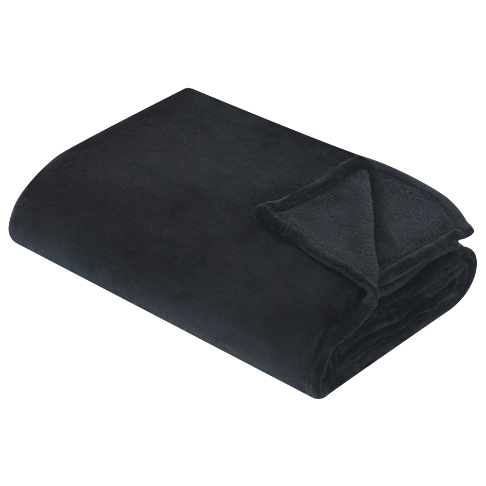 Image of Coperta plaid in poliestere nero 150 x 200 cm morbido durevole letto divano soggiorno stile classico