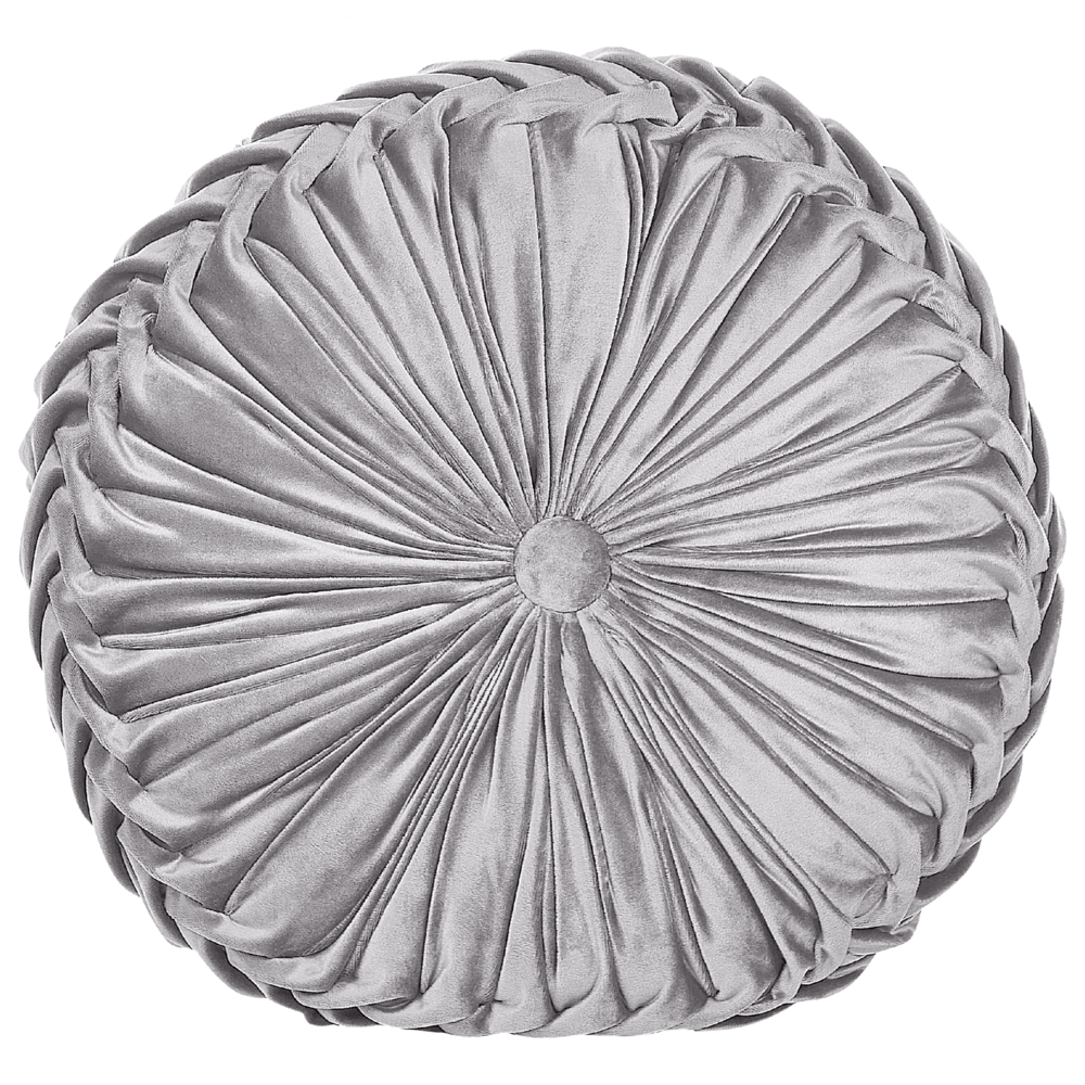 Image of Cuscino Decorativo Tessuto grigio con Pieghe Rotondo 40 cm Accessori Arrossoamento Moderno Minimalista