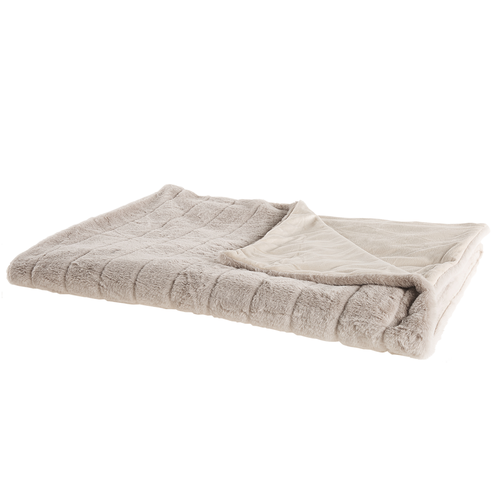 Image of Coperta plaid in tessuto di poliestere beige 150 x 200 cm Plaid moderno e minimalista soffice