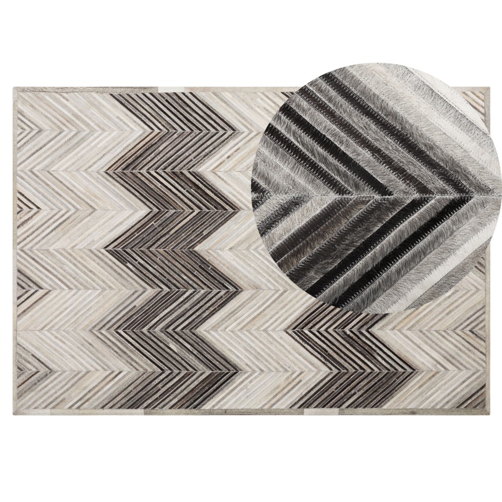 Image of Tappeto tappetino colore Grigio 140 x 200 cm a pelo corto Pelle Bovina Patchwork