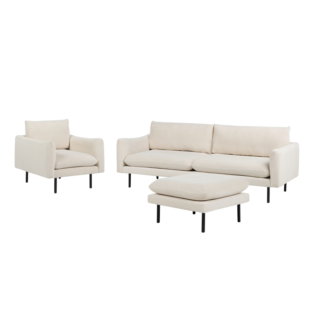 Set da soggiorno in tessuto beige chiaro 5 posti Gambe Nere Stile Retrò Moderno