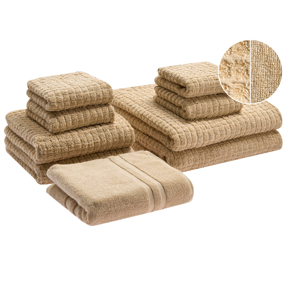 Set di 9 asciugamani Beige Sabbia in cotone per ospiti Asciugamano da bagno e tappetino da bagno
