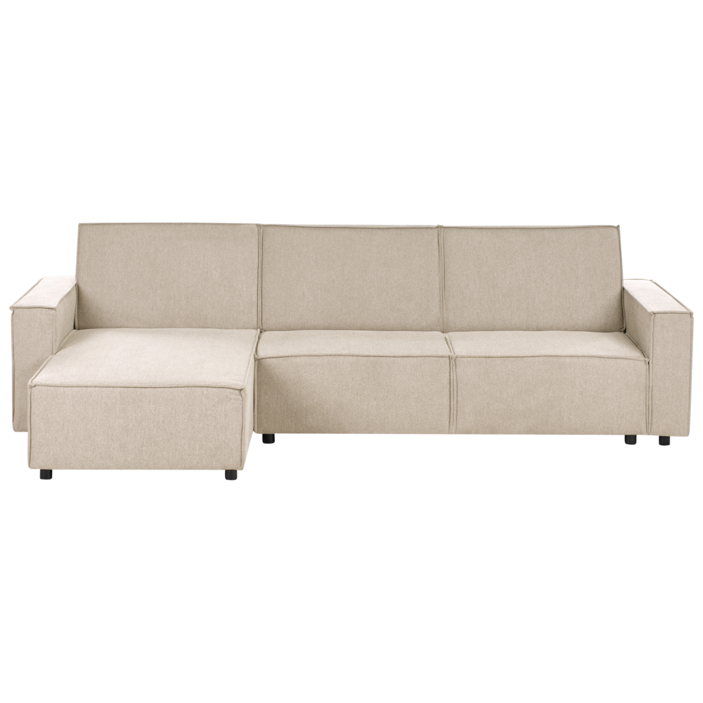 Divano letto angolare Beige Tessuto imbottito 3 posti a destra Letto a L