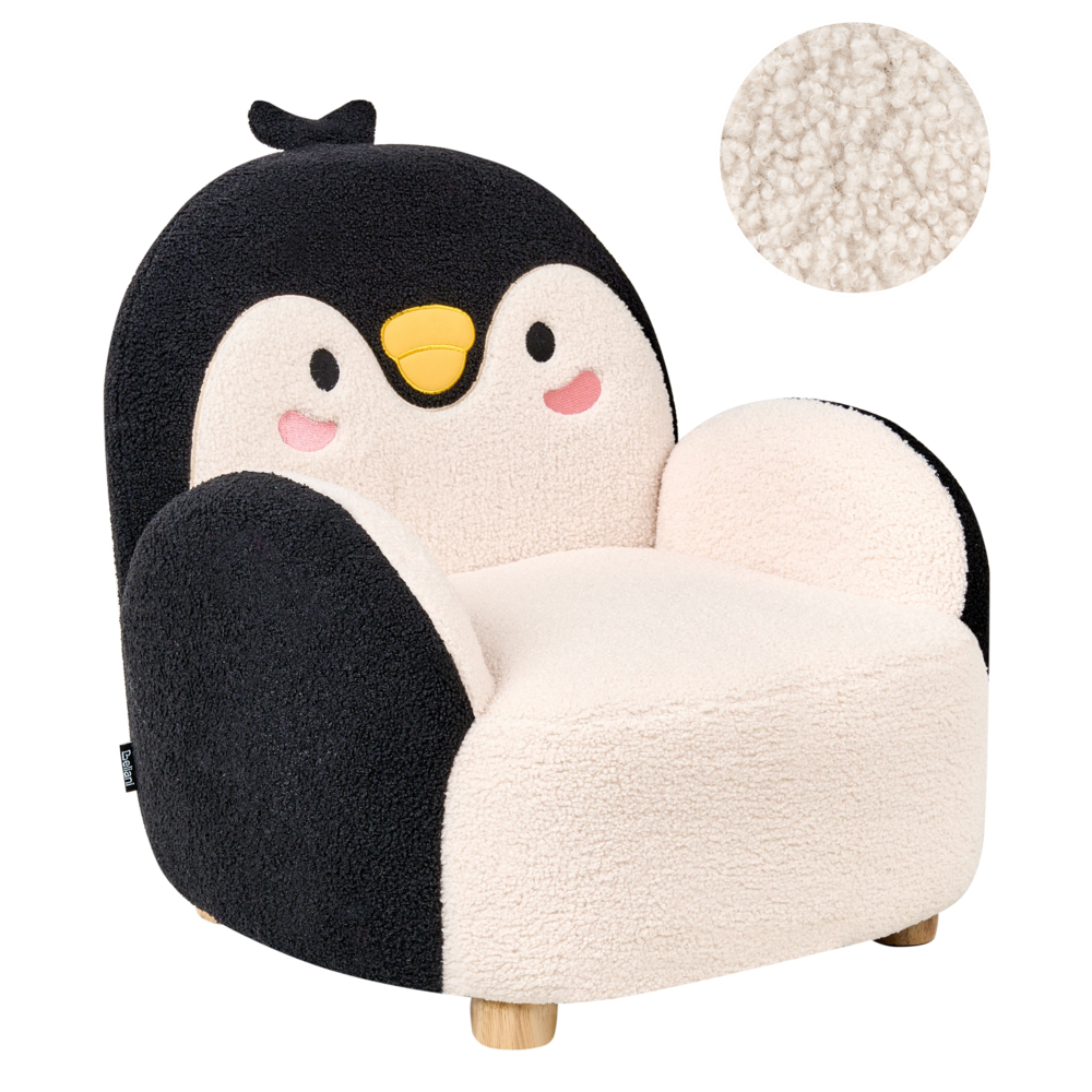 Poltrona per bambini Pinguino bouclé Nero Imbottito Sedia bassa per bambini Forma