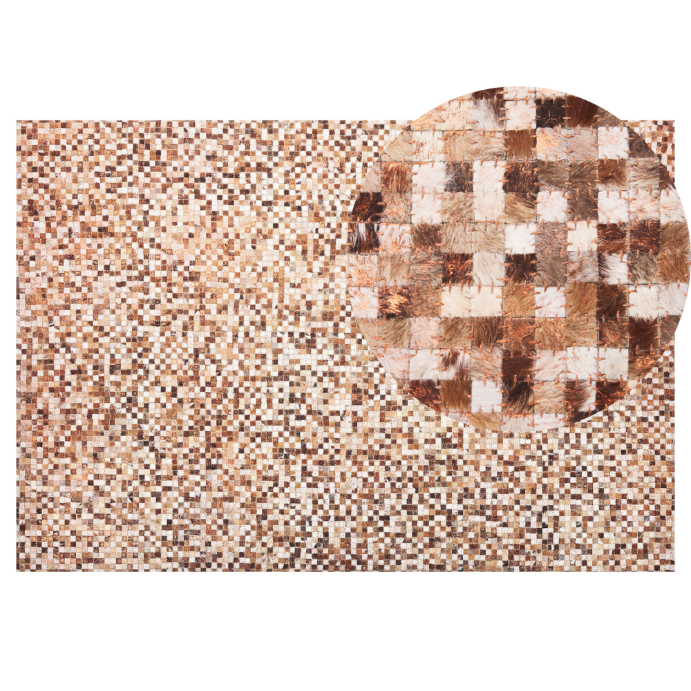 Image of Tappeto tappetino Marrone Pelle Bovina 140 x 200 cm Patchwork Fatto a Mano Moderno Boho