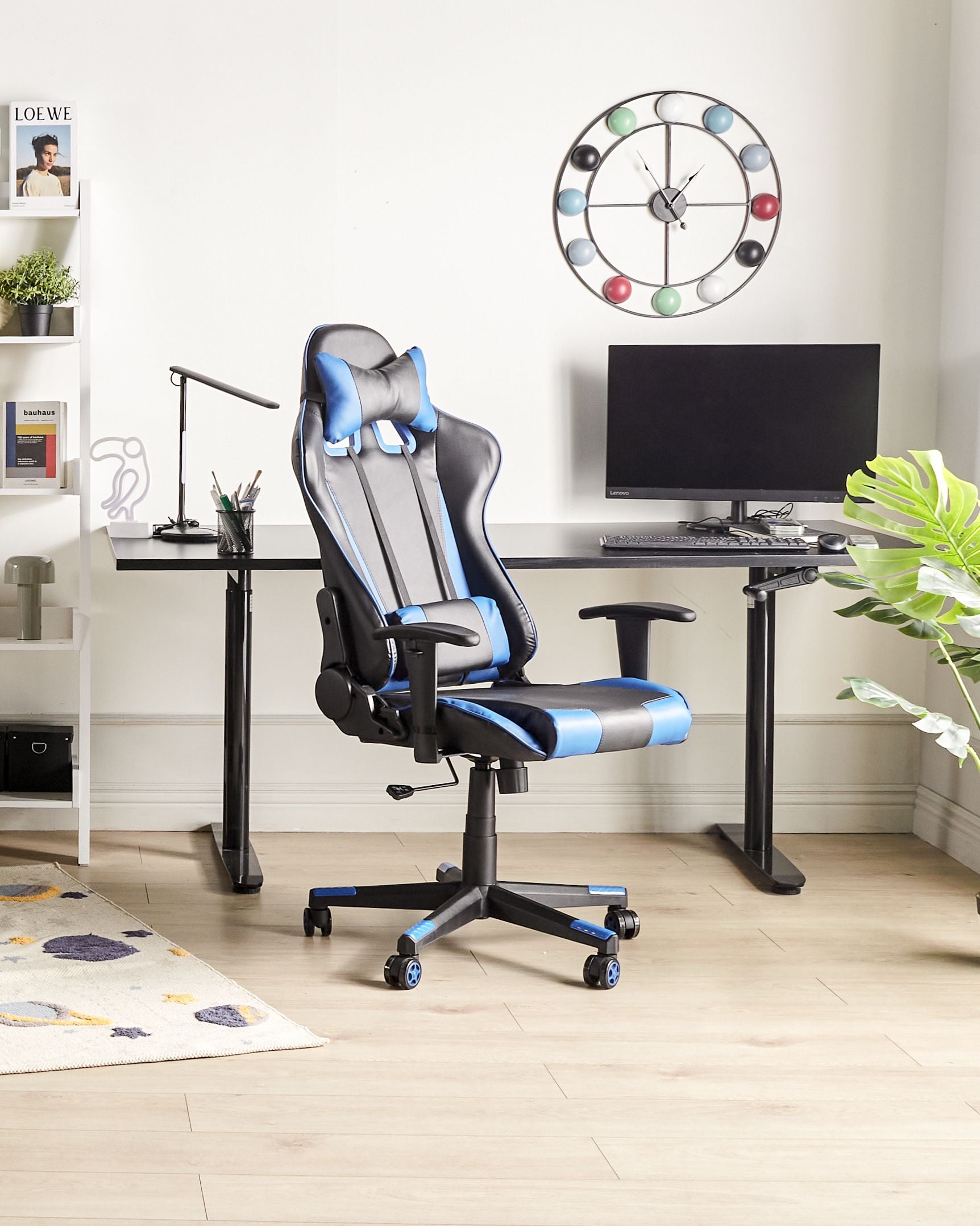 Scaun gaming - Scaun ergonomic GAMER Piele ecologică Albastru închis