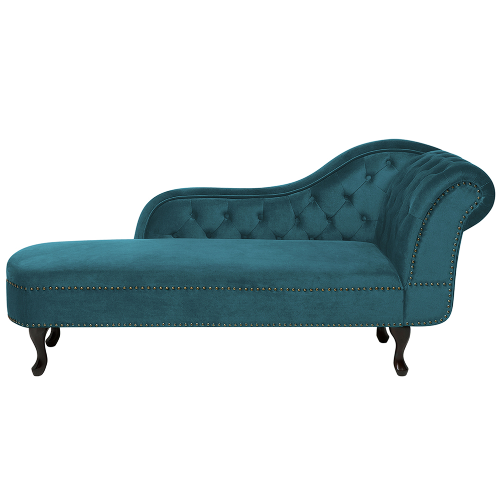 Image of Chaise Longue Velluto di colore Verde Acqua Versione Destra Stile Chesterfield soggiorno camera da letto