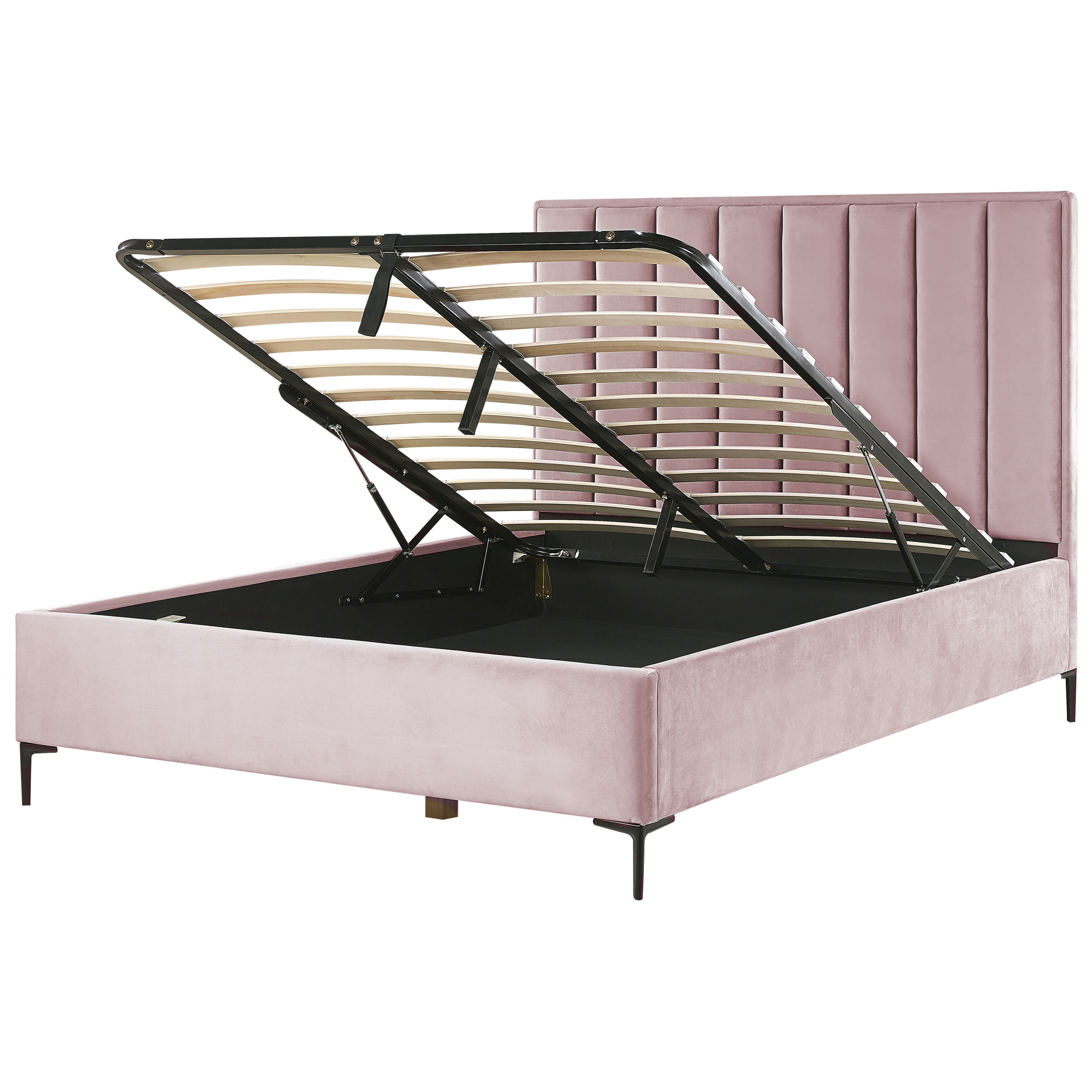 Bed met opbergruimte fluweel roze 160 x 200 cm SEZANNE