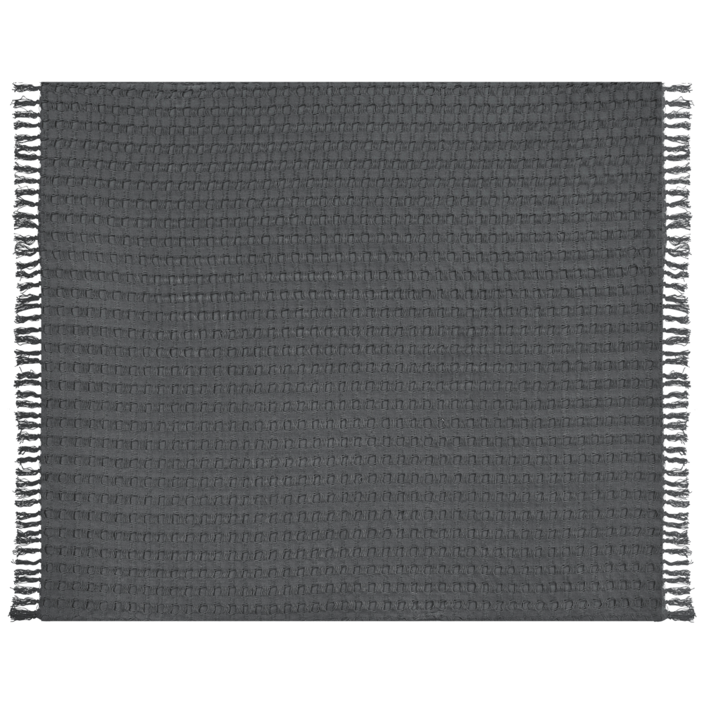 Image of Copriletto in tessuto di cotone grigio scuro 200 x 220 cm con frange Coperta decorativa Biancheria da letto design classico Camera da letto