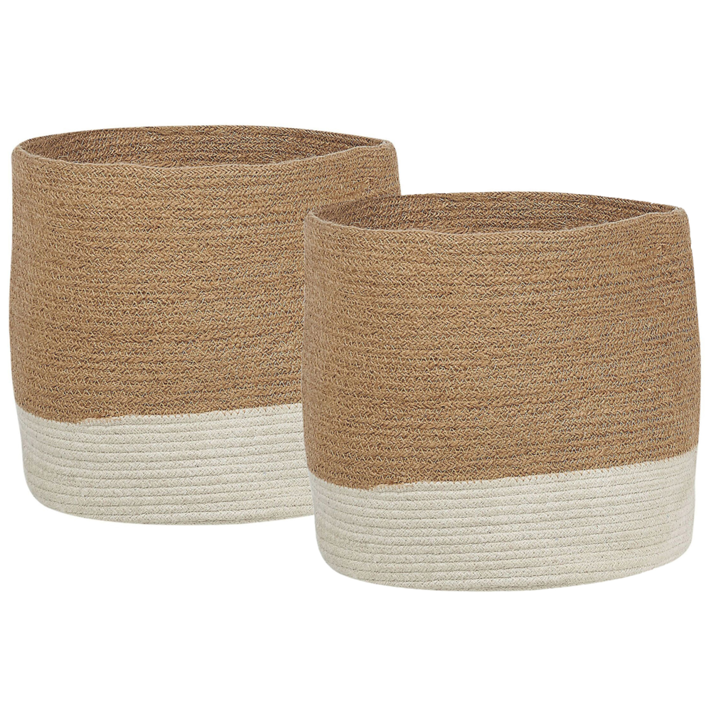 Image of Set di 2 cesti in iuta beige e bianco boho interno esterno cod009