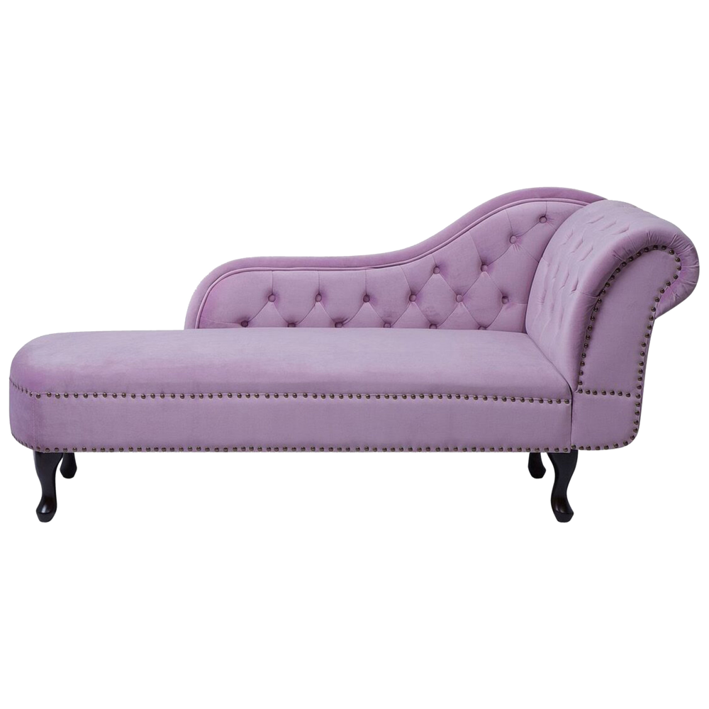 Image of Chaise Longue in Velluto color Viola Versione Destra Stile Chesterfield con bottoni