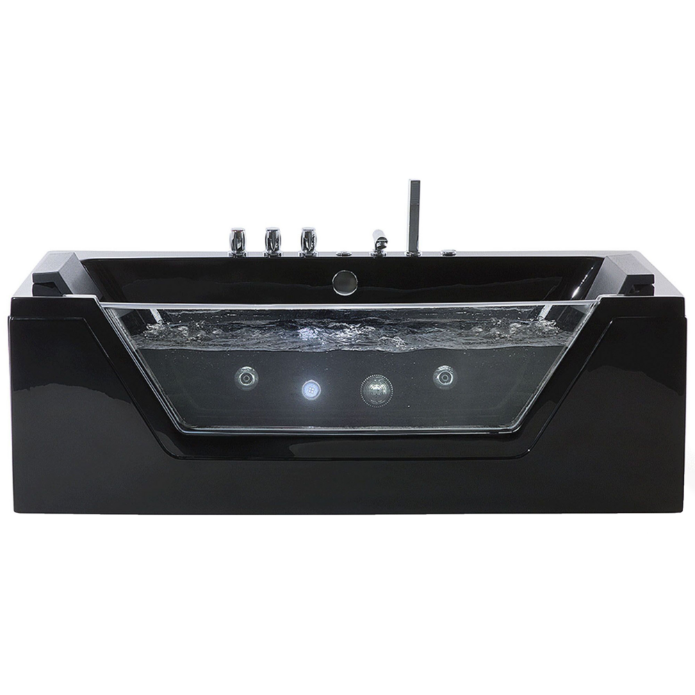 Massaggio Punti Bagno Nero Argento con LED Sanitario Acrilico e Vetro Singolo 174 x 79 cm